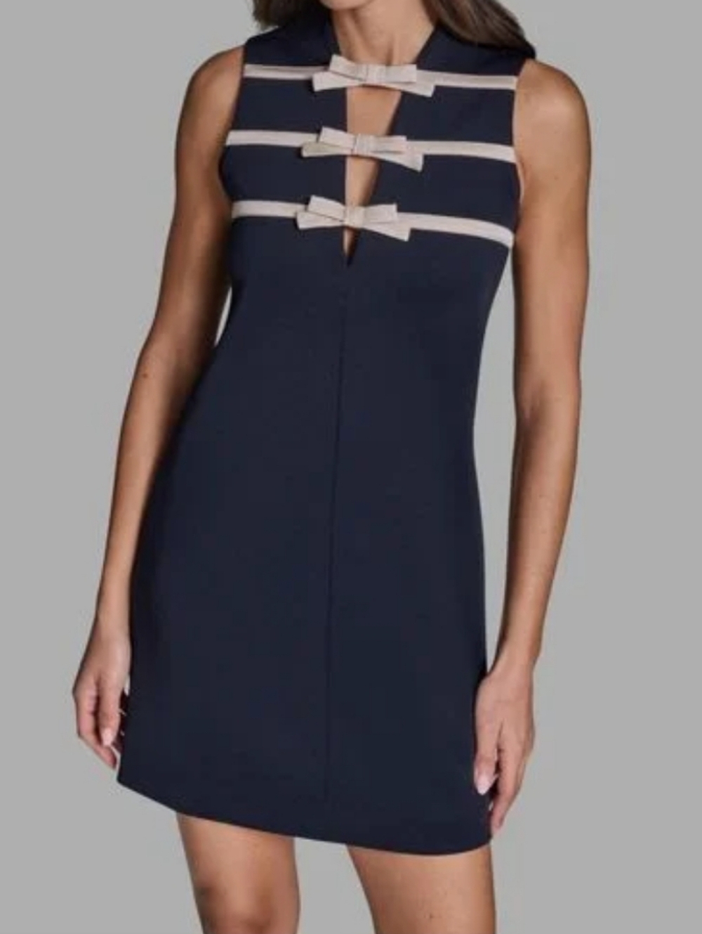 NWT BCBGMAXAZRIA Navy Sleeveless Bow Detail A Line Mini Dress Size 10
